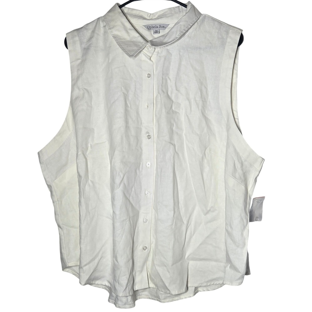 Ophelia Roe White Linen Blend Sleeveless Button Shirt Plus 3X NWOT Coastal Clean